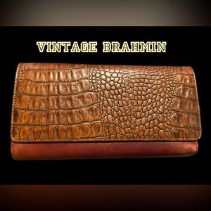 BRAHMIN- Vintage Caramel Hamilton Croco Clutch Wallet